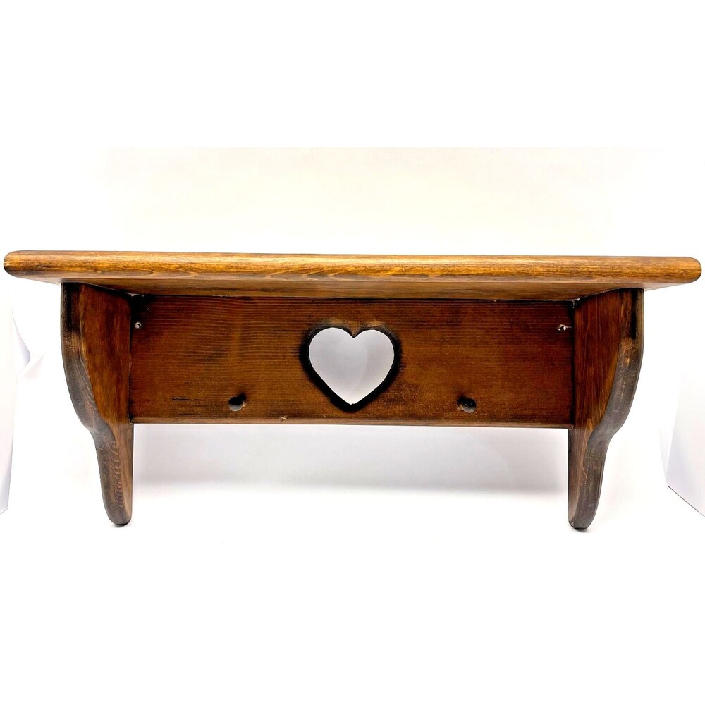 Vintage Wood Heart Cutout Wall Shelf 2 Pegs 1980's Country Cottage Décor 18.5in